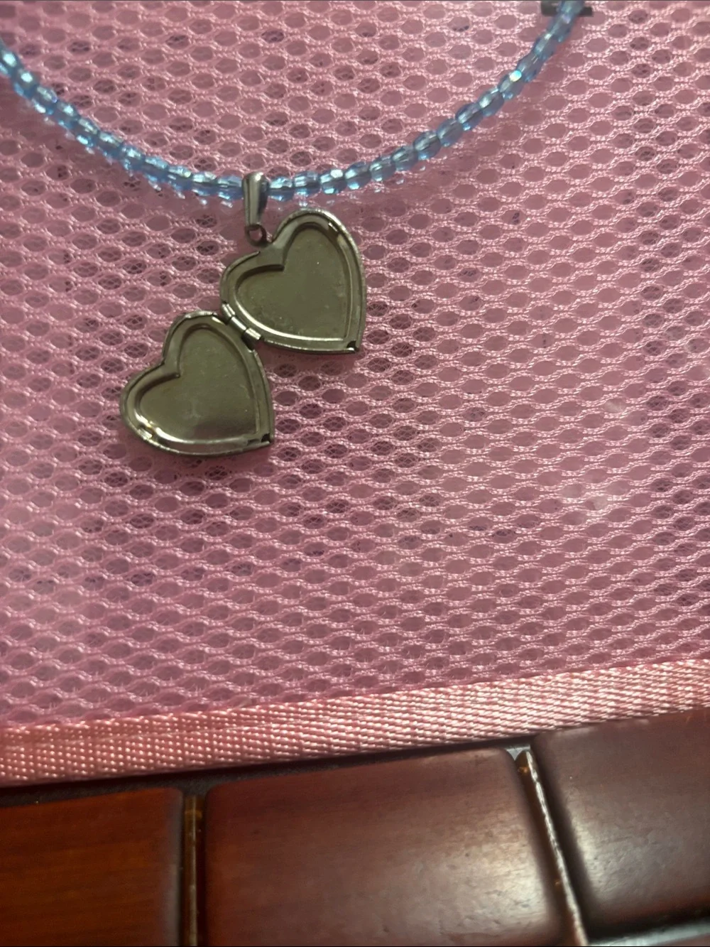 Vintage Blue Beaded kids choker with Cinderella Heart locket Charm.